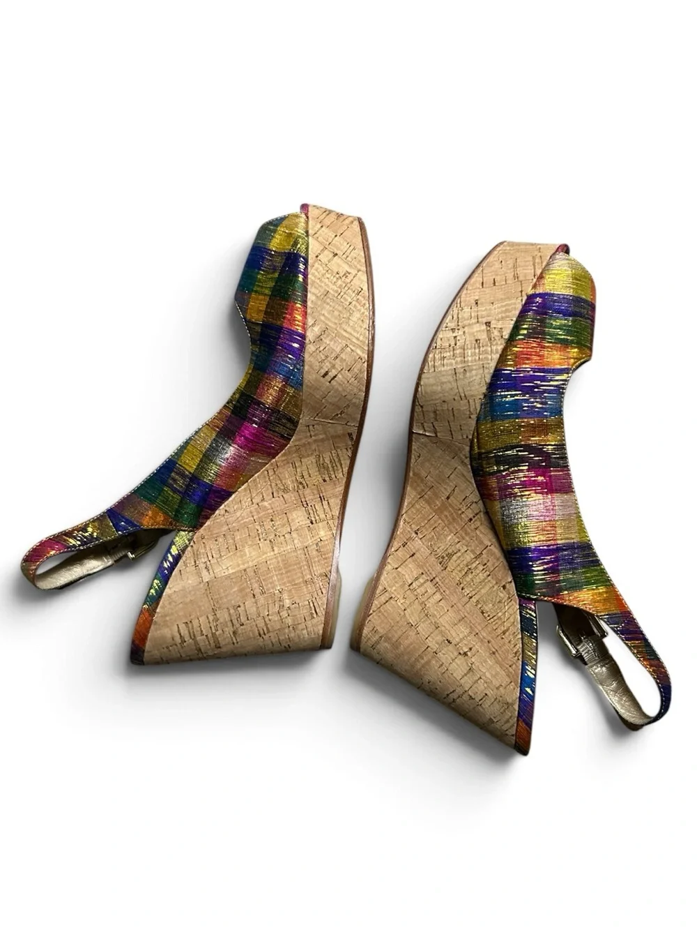 Stuart Weitzman Jean Metallic Slingback Wedge Sandals Multicolored Size 8M